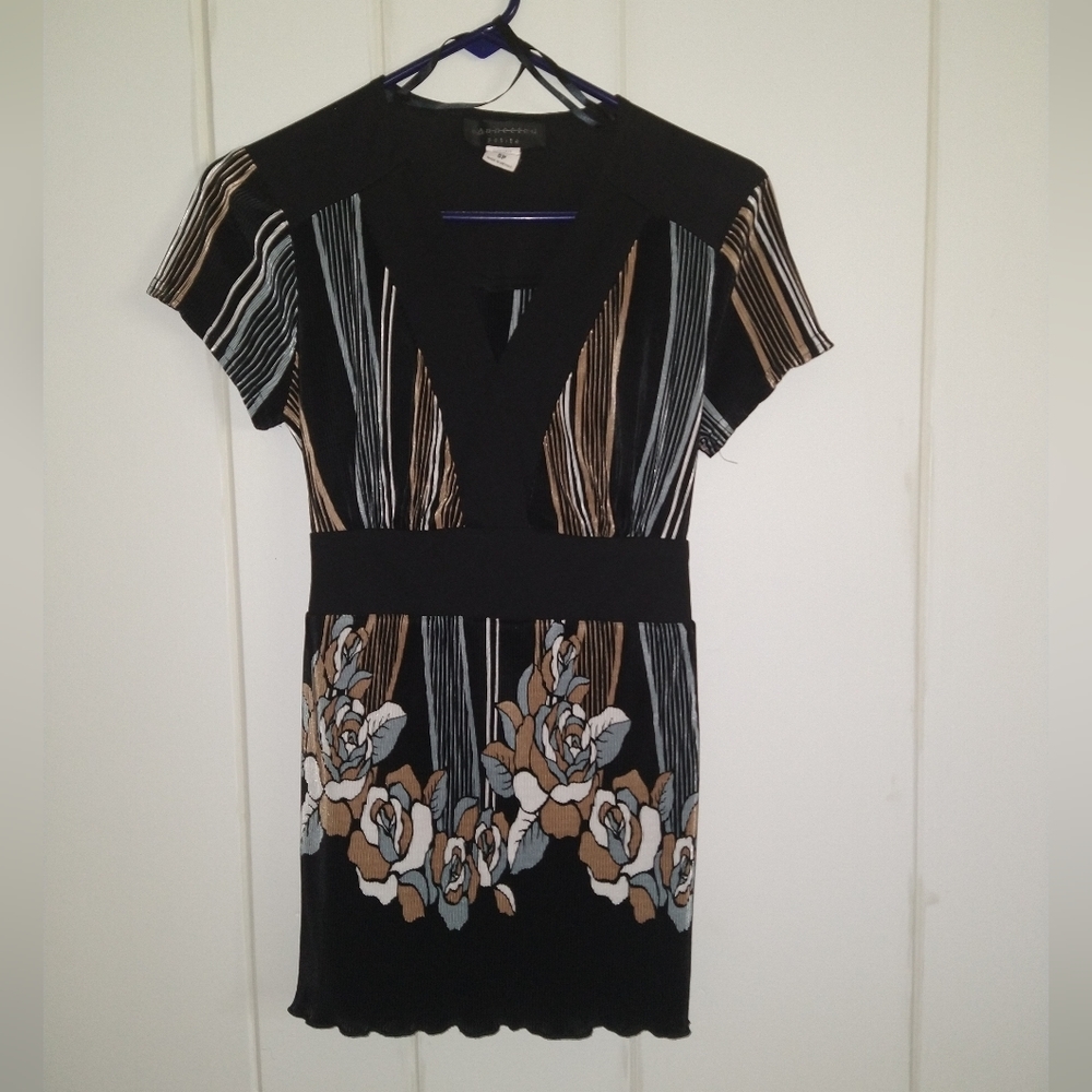 Women's Blouse Elegant Dressy Black Gold Size 8P